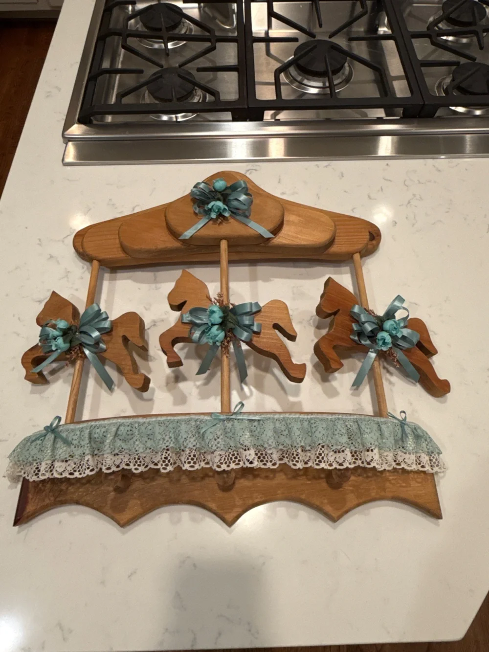 Wooden Horse Carousel Wall Shelf Peg Rack Nursery Decor Handmade  Cottagecore